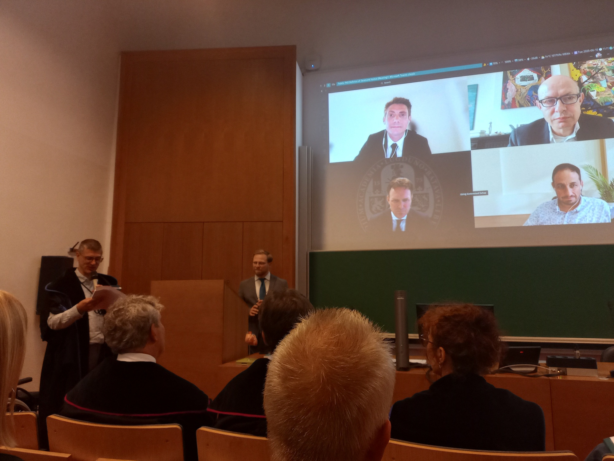 Due to a train strike, more professors than expected had to join in remotely via video call.