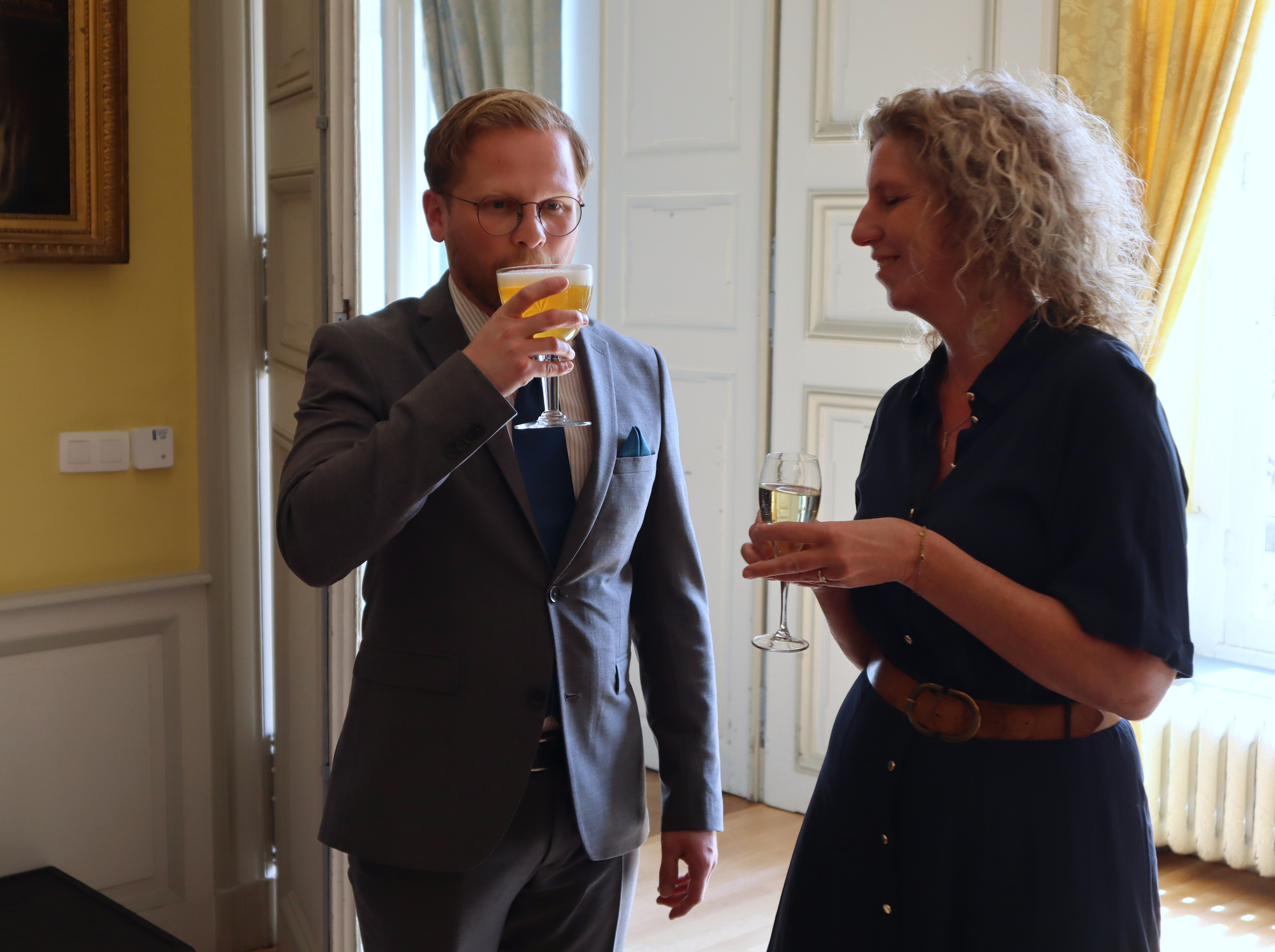 A well deserved first sip of beer.